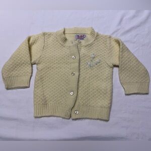 Vintage Baby Sweater Yellow Knit Blue Bird Flowers classic 50’s 60’s 70’s wool